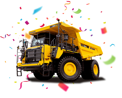 Yellow dump truck with confetti