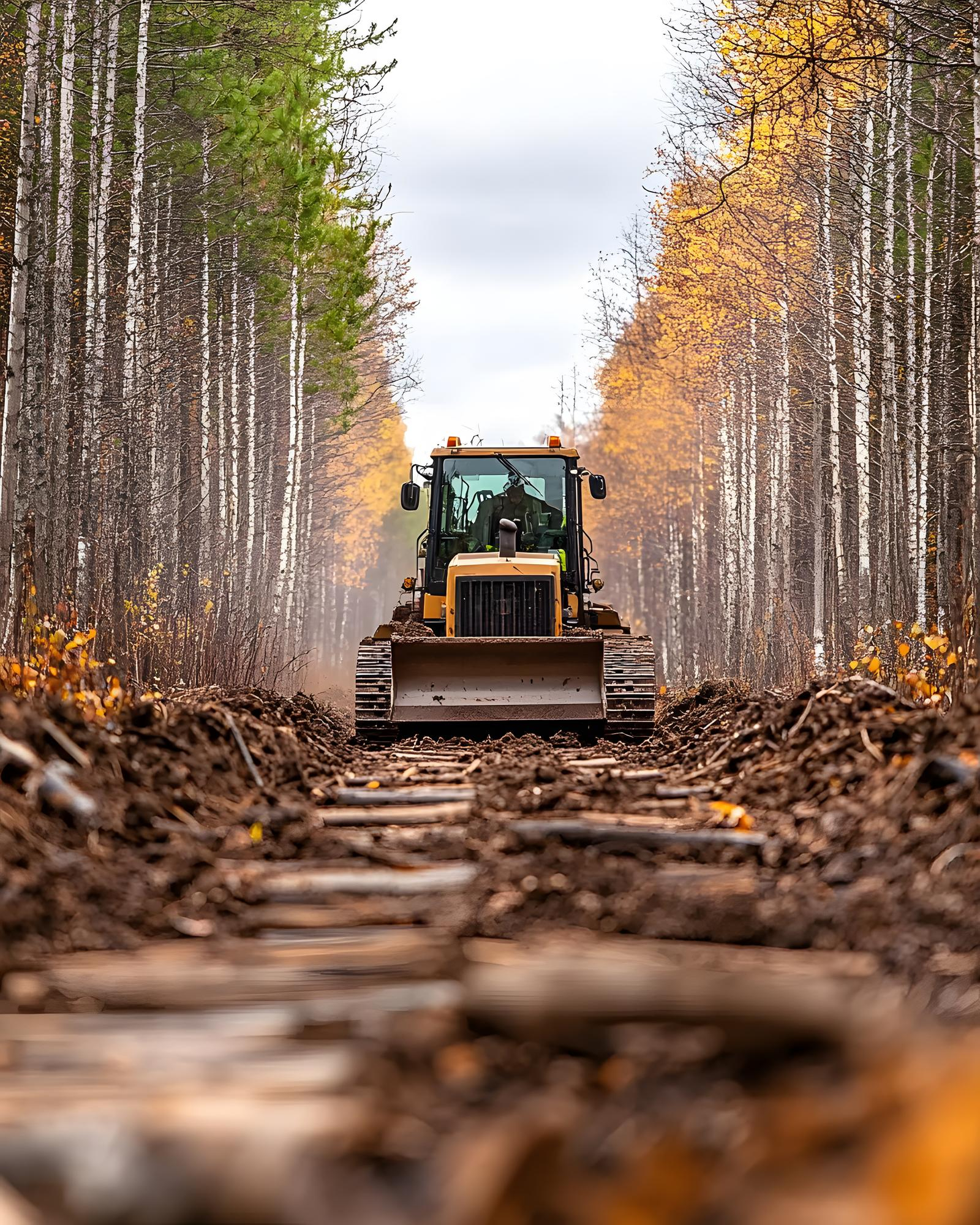 Bulldozer in a forest